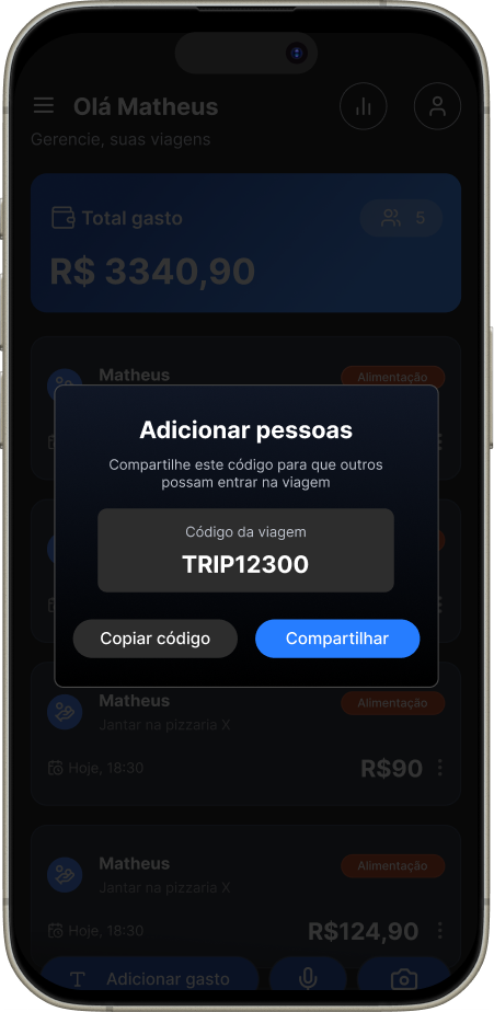 Mockup do Spliti mostrando divisão entre amigos