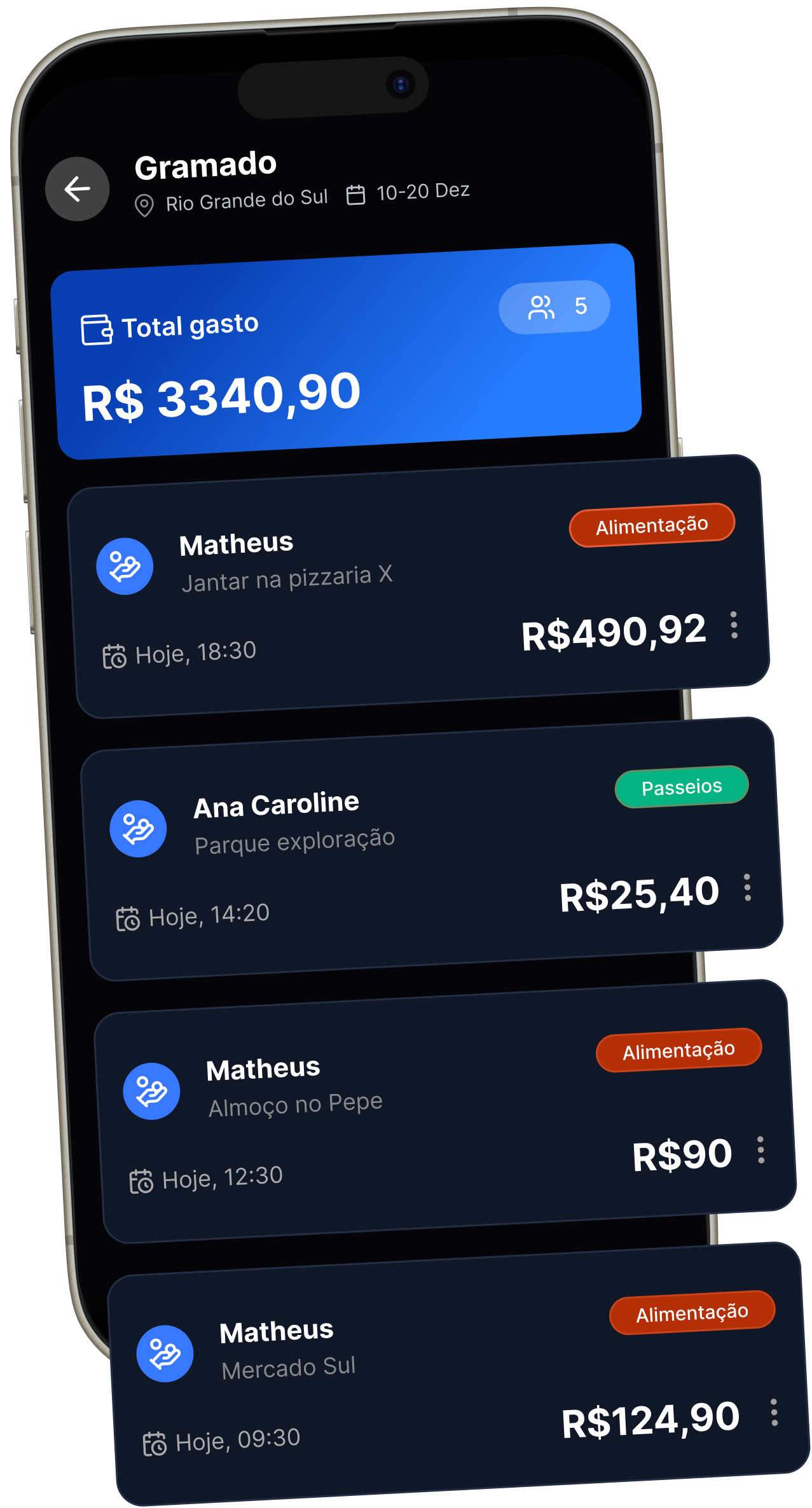 Mockup do Spliti mostrando registro de despesas